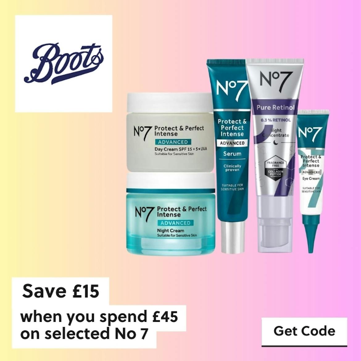 £15 off when you spend £45 on No7