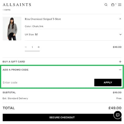 Where to enter your AllSaints Discount Code