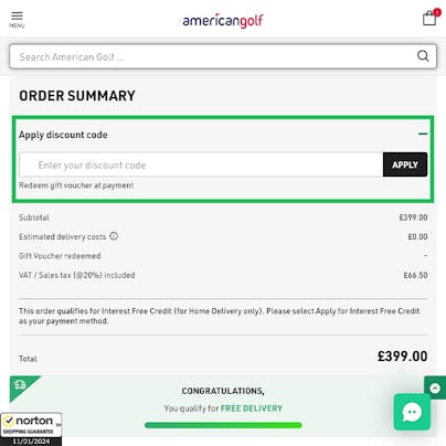 Where to enter your American Golf Discount Code