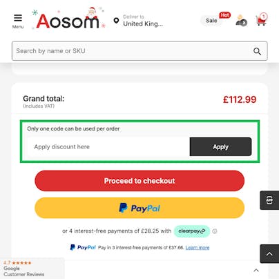 Where to enter your Aosom Discount Code