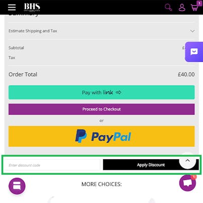 Where to enter your BHS Discount Code