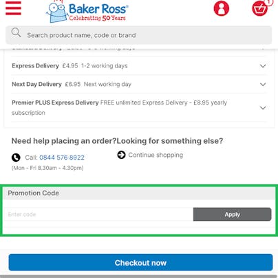 Where to enter your Baker Ross Discount Code