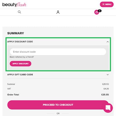 Where to enter your Beauty Flash Discount Code