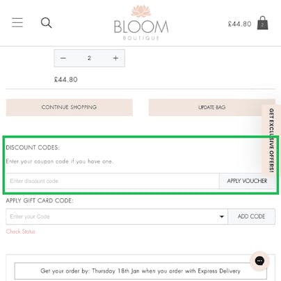 Where to enter your Bloom Boutique Discount Code