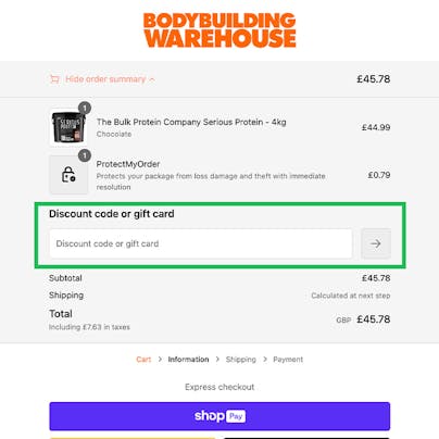 Where to enter your Bodybuilding Warehouse Discount Code