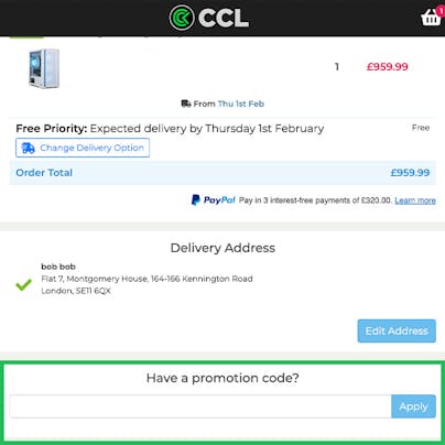 Where to enter your CCL Computers Discount Code