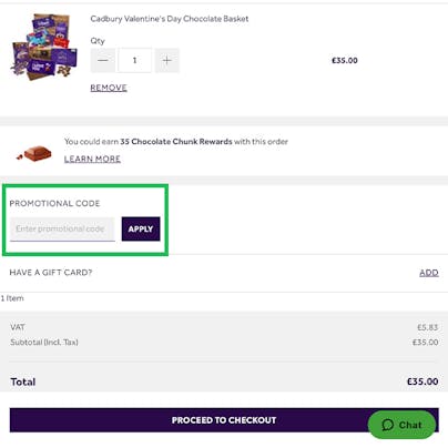 Where to enter your Cadbury Gifts Direct Discount Code