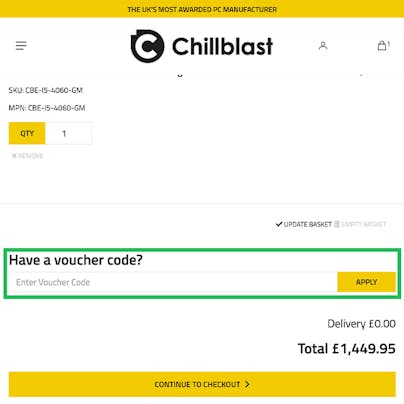 Where to enter your Chillblast Discount Code