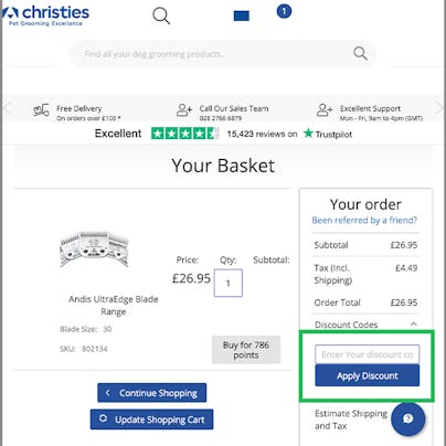 Where to enter your Christies Direct Discount Code