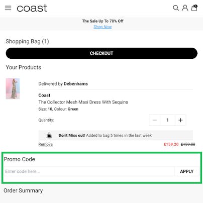Where to enter your Coast Discount Code