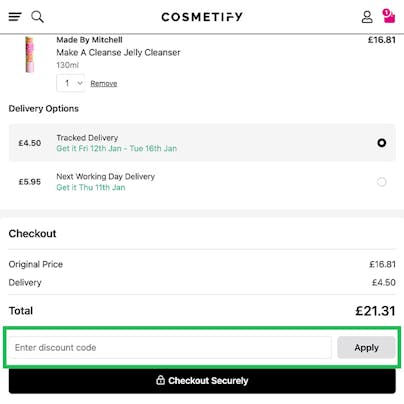 Where to enter your Cosmetify Discount Code