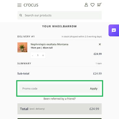 Where to enter your Crocus Discount Code