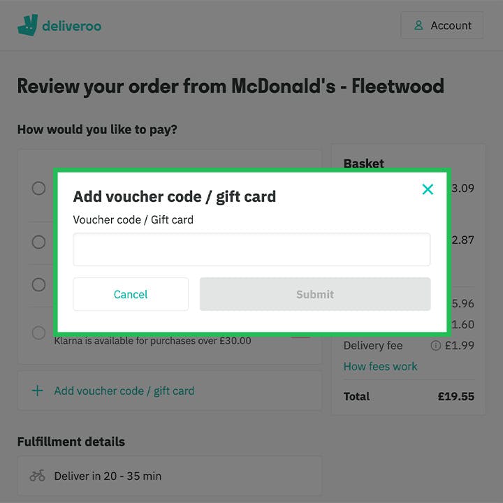 Deliveroo new hot sale account promo