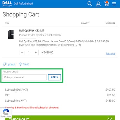 Where to enter your Dell Refurbished Discount Code