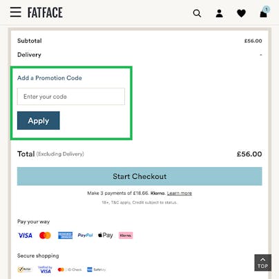 Where to enter your Fat Face Discount Code