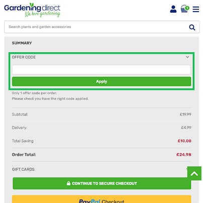 Where to enter your Gardening Direct Discount Code
