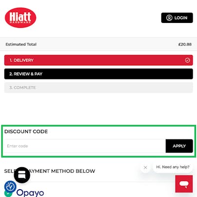 Where to enter your Hiatt Hardware Discount Code