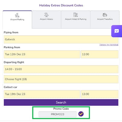 Where to enter your Holiday Extras Discount Code