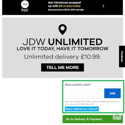 Where to enter your JD Williams Discount Code