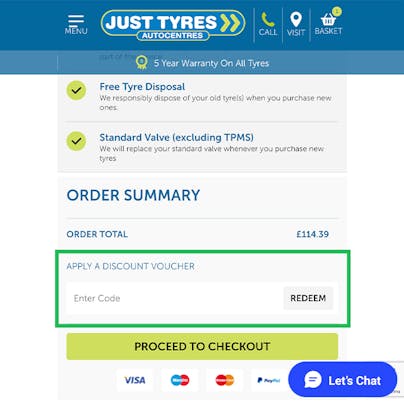 Where to enter your Just Tyres Discount Code