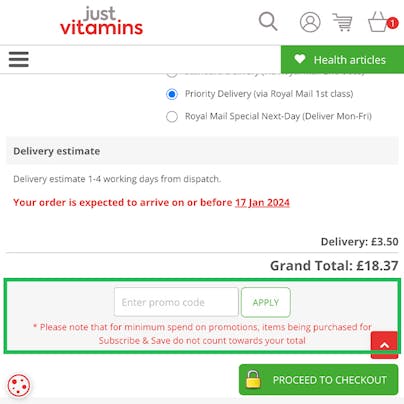 Where to enter your Just Vitamins Promo Code