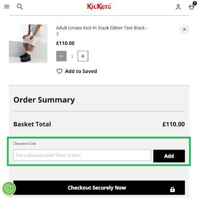 Where to enter your Kickers Discount Code