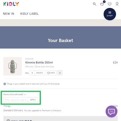Where to enter your Kidly Discount Code