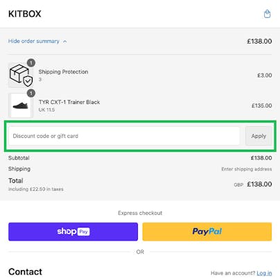 Where to enter your Kitbox Discount Code