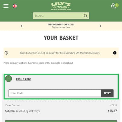 Where to enter your Lilys Kitchen Discount Code