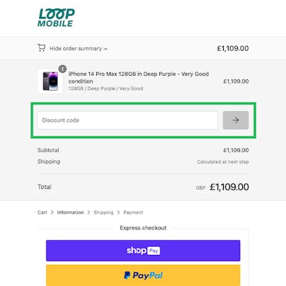 Where to enter your Loop Mobile Discount Code