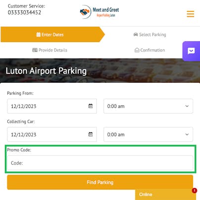 Where to enter your Luton Airport Parking Discount Code