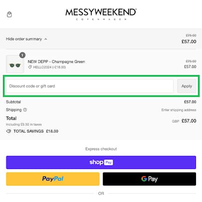 Where to enter your Messy Weekend Discount Code