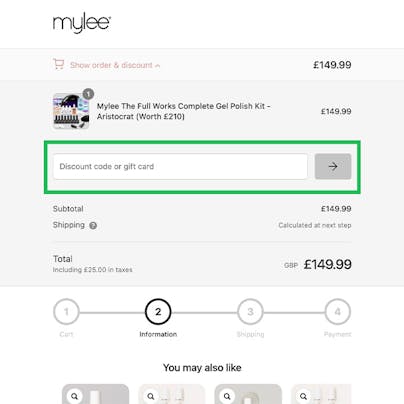 Where to enter your Mylee Discount Code