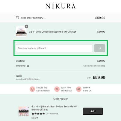 Where to enter your Nikura Discount Code