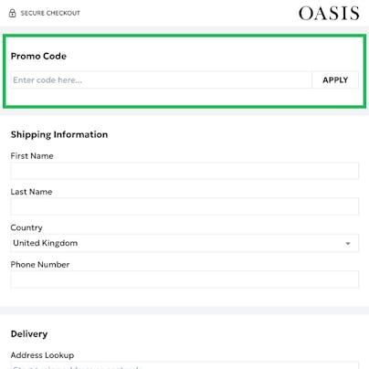 Where to enter your OASIS Discount Code
