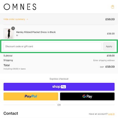 Where to enter your OMNES Discount Code