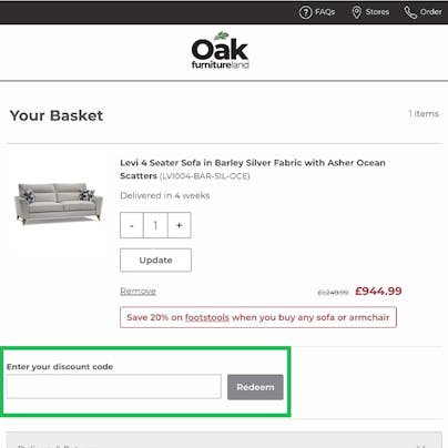 Where to enter your Oak Furniture Land Discount Code