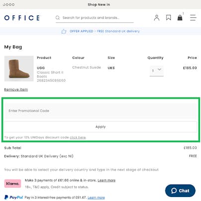 Where to enter your Office Shoes Discount Code