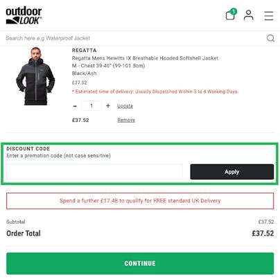 Where to enter your Outdoor Look Discount Code