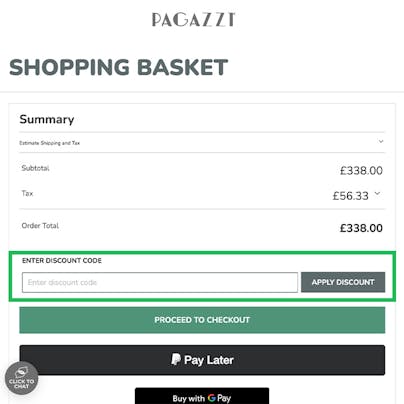 Where to enter your Pagazzi Discount Code