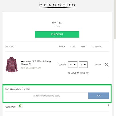 Where to enter your Peacocks Discount Code