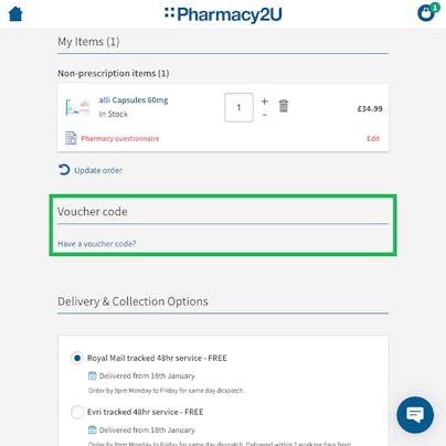 Where to enter your Pharmacy2u Voucher Code