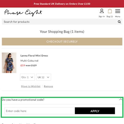 Where to enter your Phase Eight Discount Code