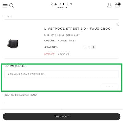 Where to enter your Radley Discount Code