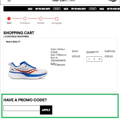 Where to enter your Saucony Discount Code