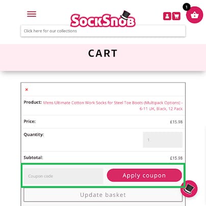 Where to enter your Sock Snob Discount Code