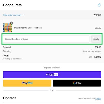 Where to enter your Soopa Discount Code
