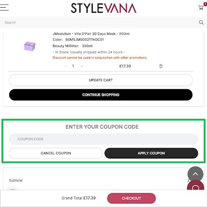 Where to enter your Stylevana Discount Code