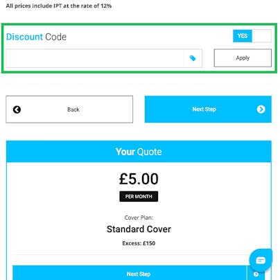 Where to enter your Switched On Insurance Discount Code