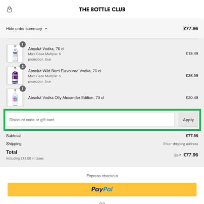 Where to enter your The Bottle Club Discount Code
